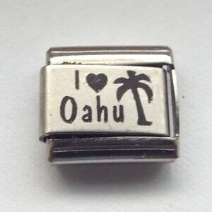 I heart Oahu palm tree laser 9mm stainless steel Italian charm bracelet link new